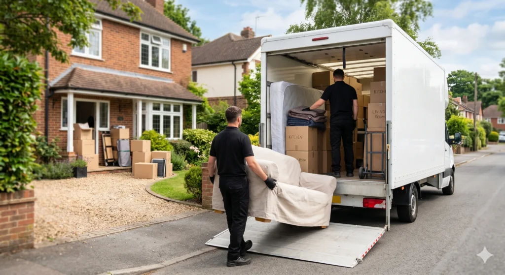 House removals Bagshot experts loading and transporting household furniture safely during a professional home moving service in Bagshot